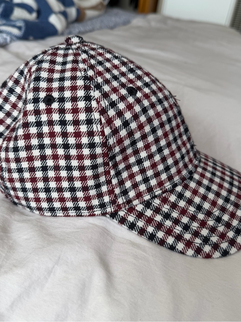 Men's Checked Baseball Cap - Black & Burgundy